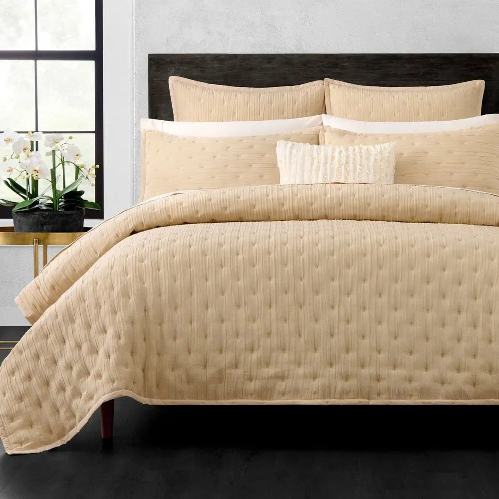 Donna Karan Luxury Meditate Standard Pillow Sham Shams Gold Set Of 2 Linen Silk